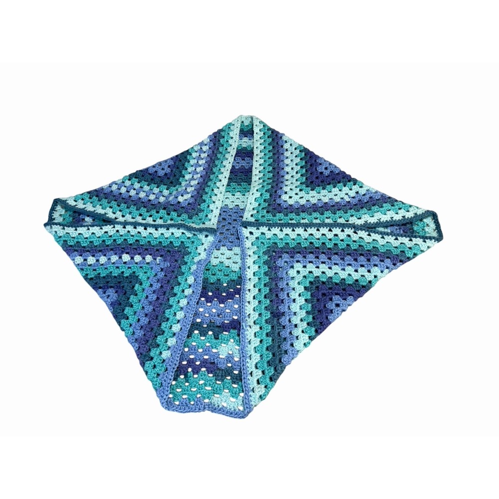 Handmade Crochet Shawl Wrap Shrug Cardigan Sweater blues womens granny square